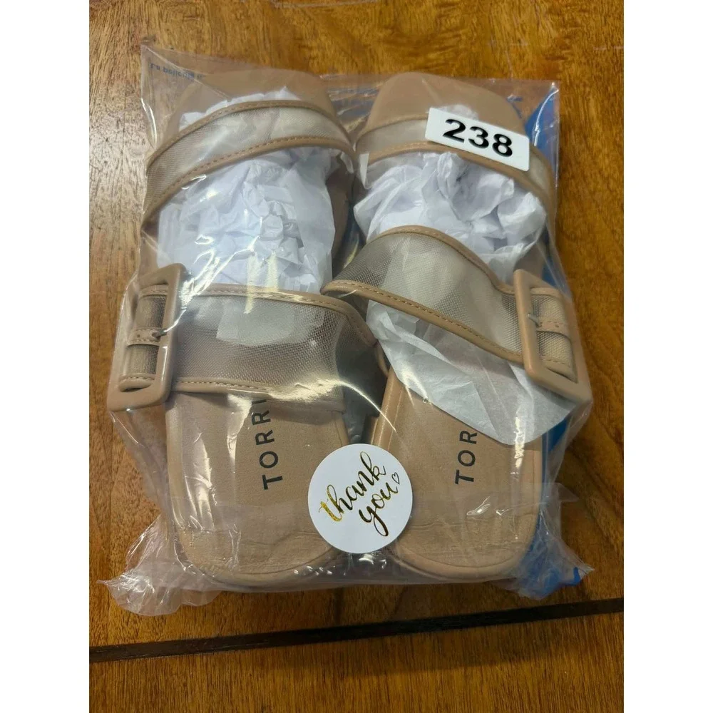 NewTorrid Womens 8 WW Nude Mesh‎ Buckle Square Toe Block Heel Sandals 43620564